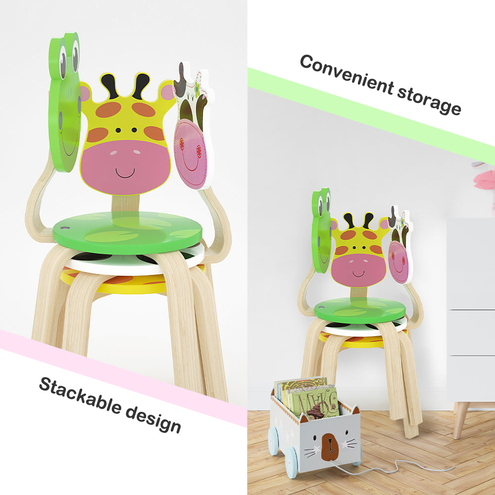 2 PCS Animal Giraffe & Frog Wooden Kids Cute Chair Sets