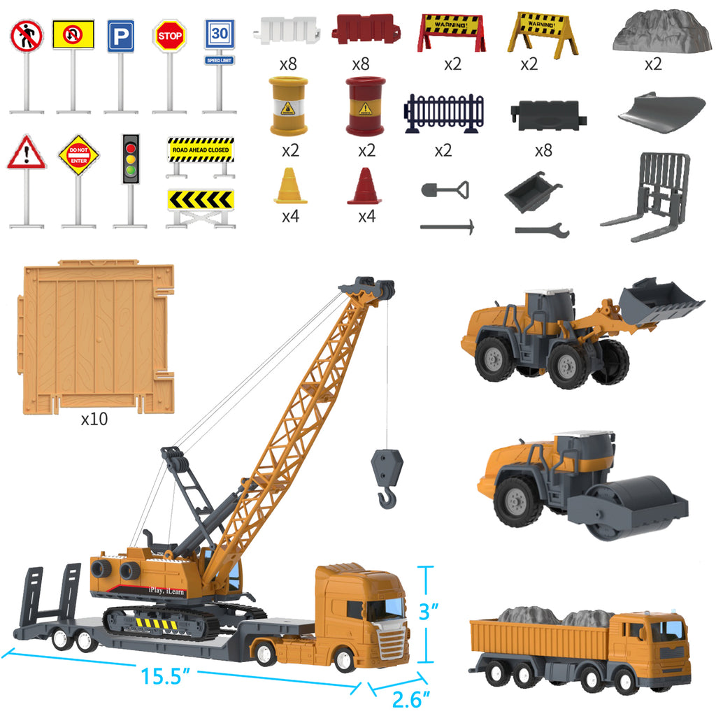 Construction Site Vehicles Toy Set Kids Engineering Playset
