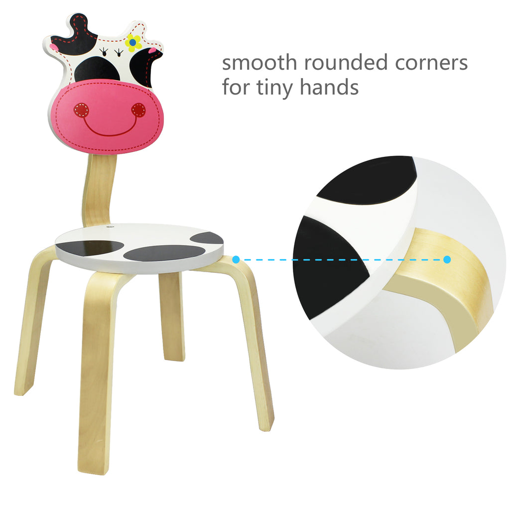 2 PCS 10 Inch Wooden Kids Cow Animal Chair Sets 