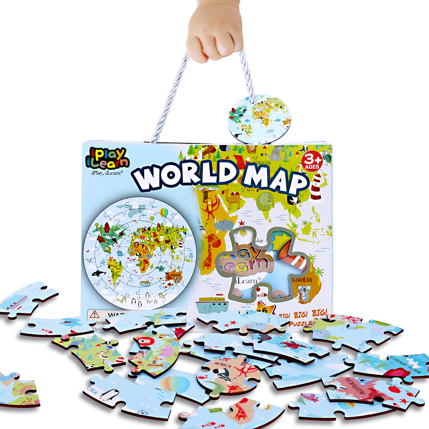 iPlay, iLearn Rompecabezas de piso para niños de 3 a 5 4 a 8 años,  rompecabezas de madera para niños pequeños, rompecabezas de mapa del mundo  redondo